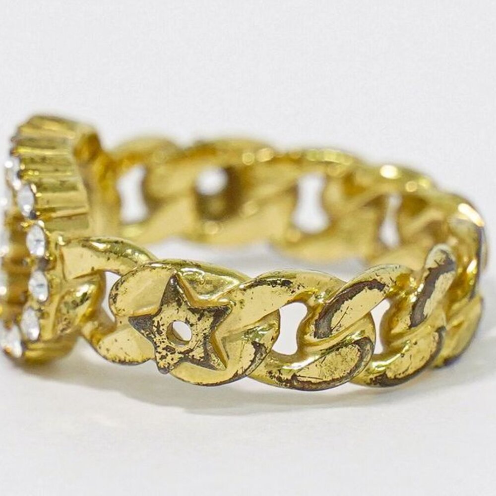 Dior CD Logo Rhinestone Ring S Gold Plated - Picture 2 of 10